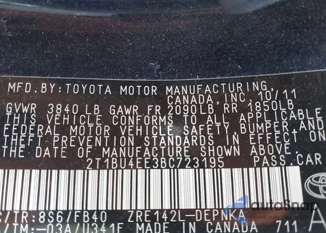 2011 Toyota Corolla Le z USA, uszkodzony, nr VIN 2T1BU4EE3BC723195